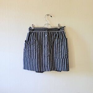 Striped Black and White Button Up Mini Skirt Size S